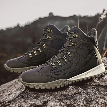 

Brand Men's Boots Fashion Leather Sneakers Outdoor Male Hiking Boots High Top Work Running Shoes For Men Ankle Platform Boots