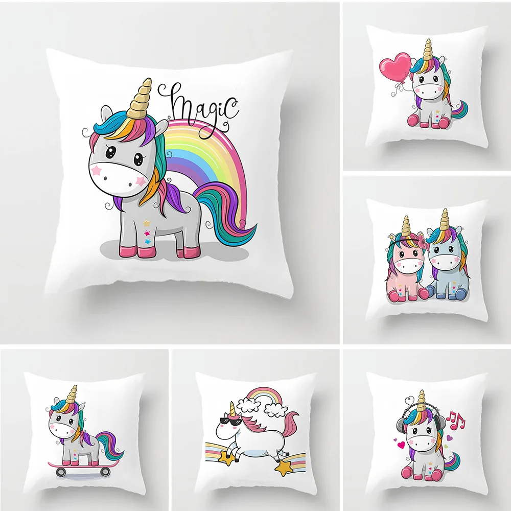 

Unicorn Cushion Cover Creative Unicorn Polyester Throw Pillow Case Cute Cartoon Unicorn Decorative Pillowcase Cushion Cover