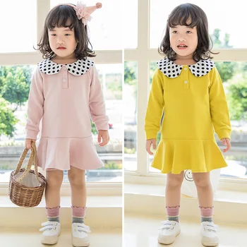 

New Fashion Ruffles Mini Dresses Baby Girls Long Sleeve Polka Dot Peter pan Collar Toddler Kids Dresses Sport Clothes Autumn