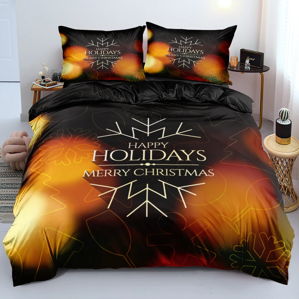 

Merry Christmas Bedding sets Black Bed Linens XMAS Duvet cover set Quilt/Comforter case Pillow sham 265x230 King Queen Full Size