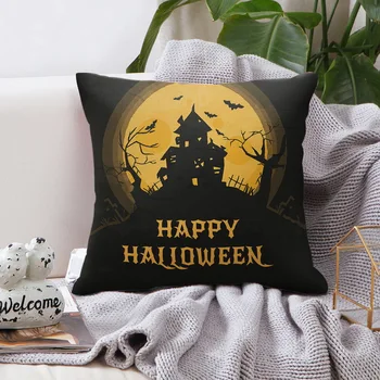 

6 Pcs/Set Halloween Printed Cushion Cover Linen Throw Pillow Castle Pumpkin Printed Decorative Pillow Case For Bedroom 45x45cm