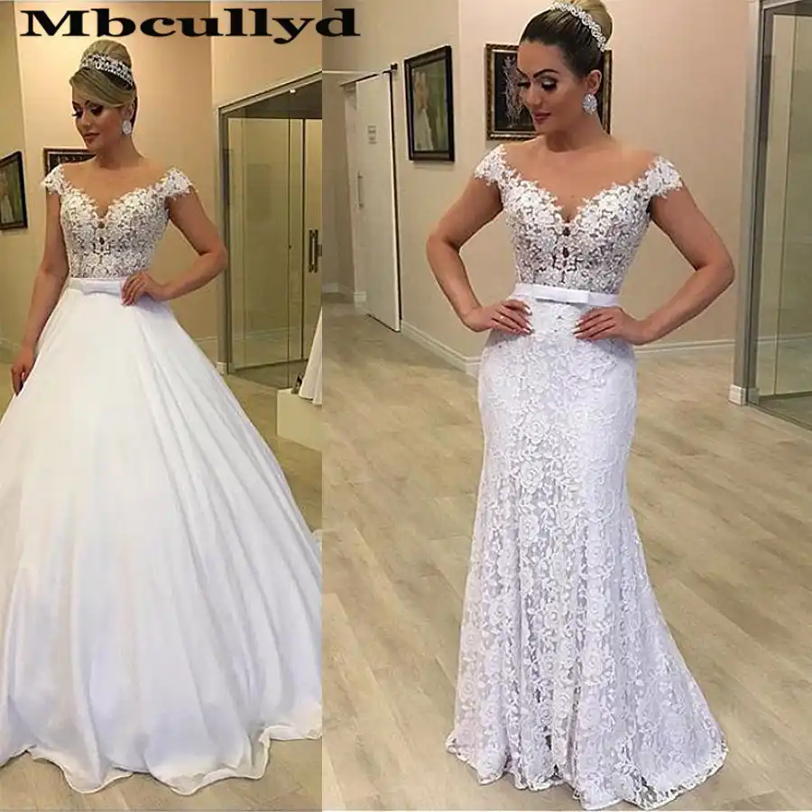 Vestido De Novia Moderno De Tul Y Encaje Mbcullyd 2 En 1 Vestido De Novia Con Falda De Quita Y Pon De Dos Piezas Vestido De Novia Corte Sirena Aliexpress