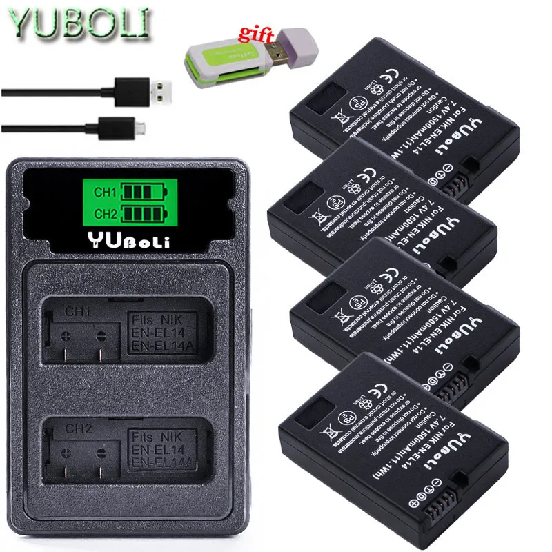 charger and 4battery Декодировать bateria ENEL14 en-el14a RU EL14 EL14A EN-EL14 Батарея для nikon Coolpix D3100 D3200 D3300 D5100 D5200 D5300 P7000 P7100 - Цвет: charger and 4battery