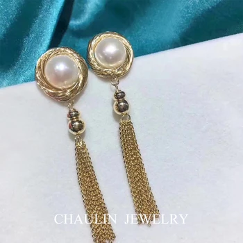 

CHAULIN 925 silver earrings free shiping Gold wire braided button pearl tassel earrings handmade earrings for women Party date