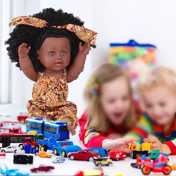 

30cm 12inch Lifelike For Kids Black Baby Doll Cute Soft Vinyl Toys Reborn Birthday Gift Play Children Realistic African Home