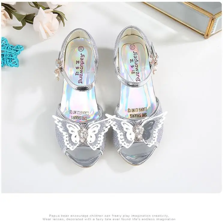 Обувь для девочек; chaussures prinsessen schoenen; блестящие сандалии с бантом; модельные туфли на высоком каблуке; блестящие туфли с бантом для маленьких детей