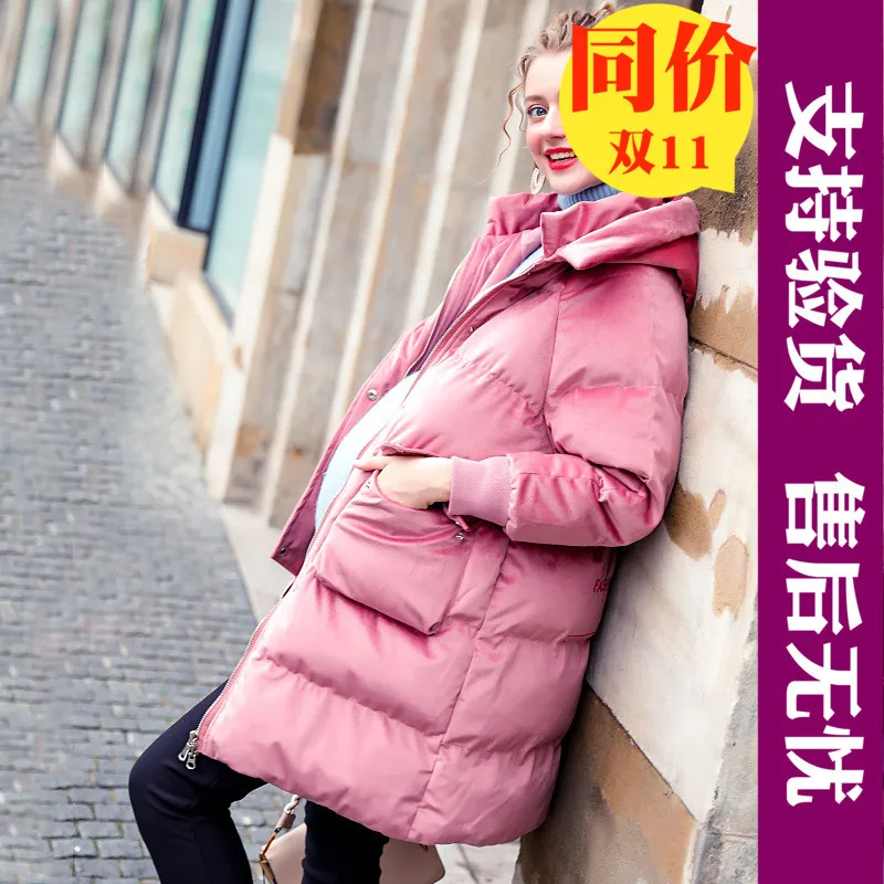 

October Hooded Europe And America Solid Color ming shang Cotton-padded Clothes WOMEN'S Coat Autumn And Winter Thick Warm Mid-len