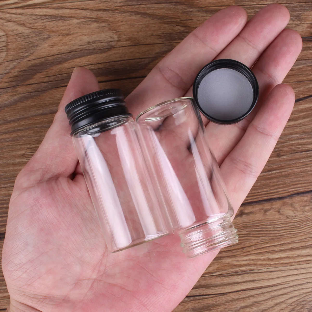 6PC 25ml 30ml 40ml 50ml 60ml 70ml 80ml 90ml Mini Glass Clear Bottle With  Silver Screw Aluminum Cap Food Container Jars Vials