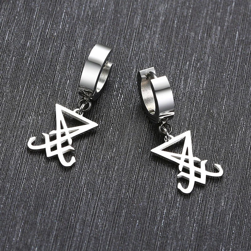 Sigil OF LUCIFER серьги в уплотнительный колпачок из нержавеющей стали сатаны демон сбоку Люцифера сатанинские украшения серьги