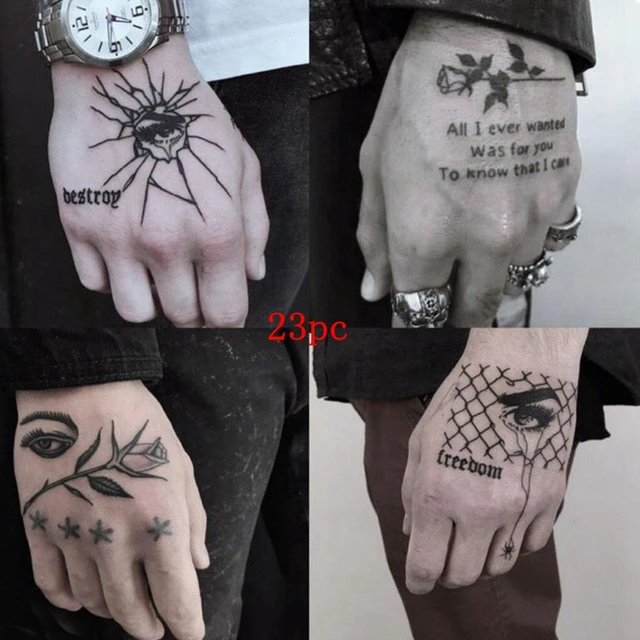 4 Pc/lote Escuro Mão Traseira À Prova Dwaterproof Água Temporária Falso Tatuagem  Masculino Prajna Legal Olho Arte Personalidade Pescoço Meia Braço Estrela  Tatuagem Adesivos - Tatuagens Temporárias - AliExpress