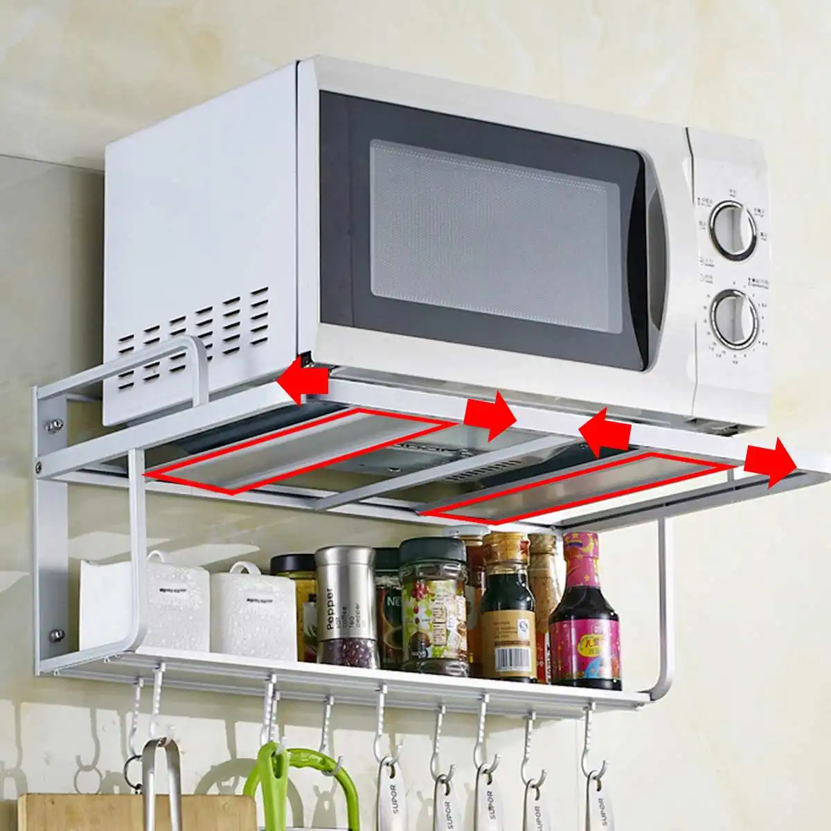  Double Wall Mounted Oven Rack Anti-rust Non-slip Space Aluminum Microwave Bracket Kitchen Storage R - 4000218770212
