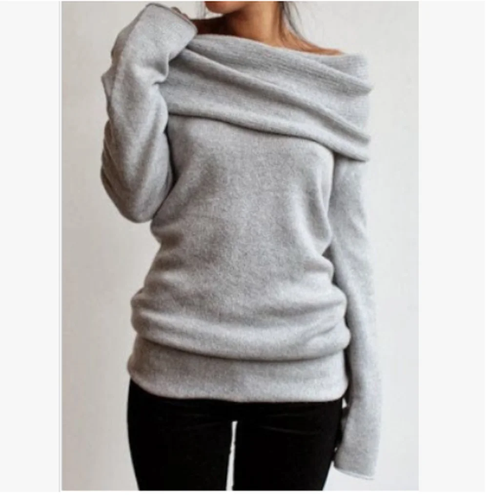 ZOGAA Women's Sweater Off Shoulder Ladies 2019 Fashion Heap Collar Pullover Slim Solid Plus Size 5xl 4xl Sweaters Streetwear