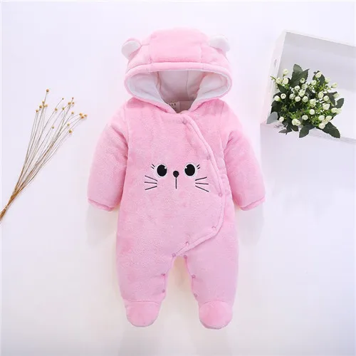 pink cat Детские комбинезоны, зимняя одежда для маленьких мальчиков и девочек, хлопковая одежда для новорожденных, зимние детские комбинезоны для новорожденных, теплые - Цвет: pink cat