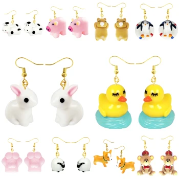 Earring For Women Resin Drop Custom Made Handmade Cute Girls Gift Eardrop Fun Cat Paw Cartoon 3D Animal Rabbit Duck