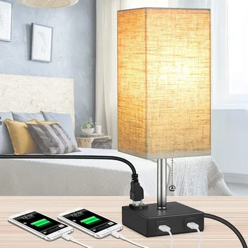 

Cross border exclusive Amazon popular USB charging linen table lamp simple square bedside bedroom led Nightlight