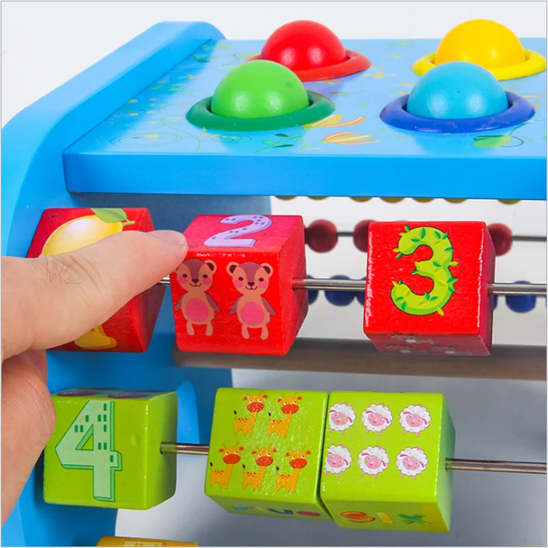  Toy For Children Wood Elephant Knocking Table Multifunctional Abacus Flip Educational Toy Parent-Ch