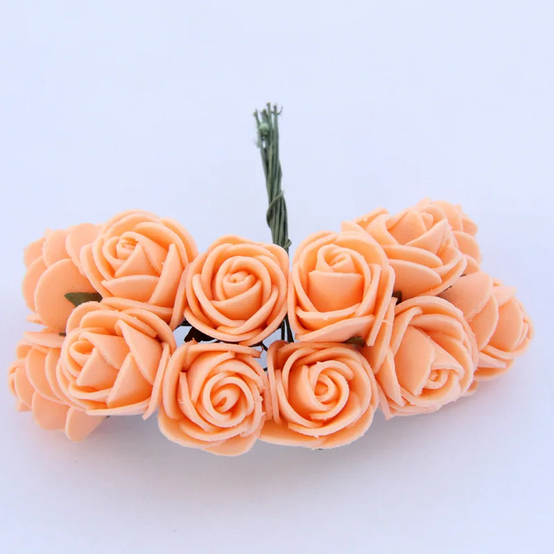 12 шт./лот недорогие искусственные мини розы абрикосового цвета цветок из