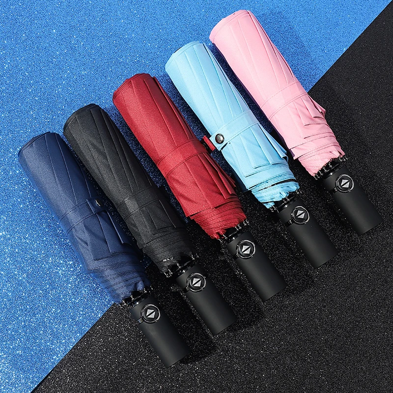 Fashion Business Men's Automatic Umbrella Women's Sunscreen 3 Folding Windproof Umbrella Men's Travel Portable Car Umbrella