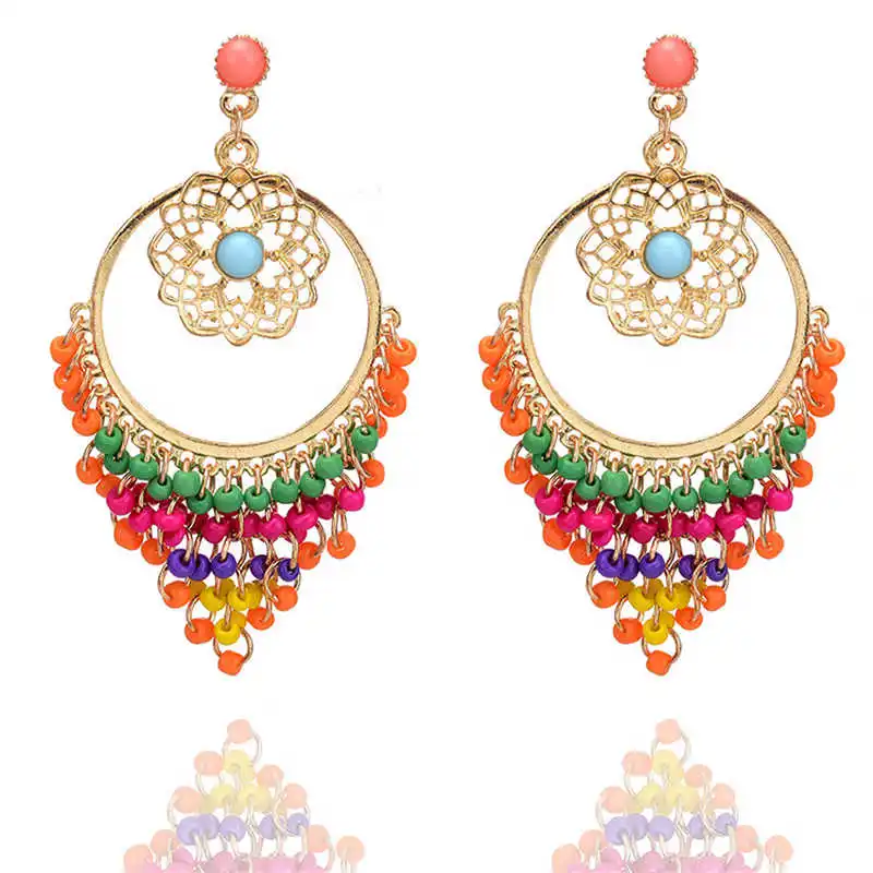 Fashion Women Bohemian Tassel Beads Earring Dangle Ear Stud Earrings | Украшения и аксессуары