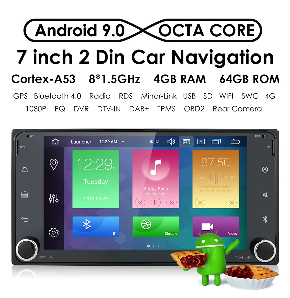 " 2Din Android9,0 автомобильный dvd-плеер радио для Toyota Hilux Corolla Camry Prado RAV4 Octa-Core Mirror Link wifi 4G стерео головное устройство