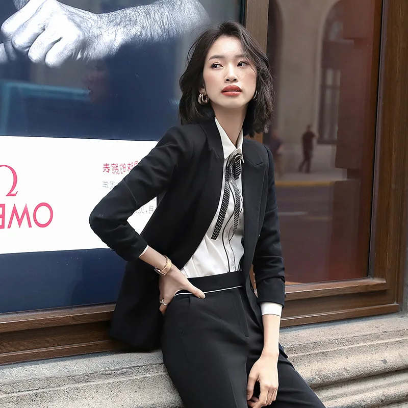 

Black And White with Pattern Suit Jacket Women's 2019 Early Autumn New Style Wear Elegant Hotel Women's Casual Versatile Waist H