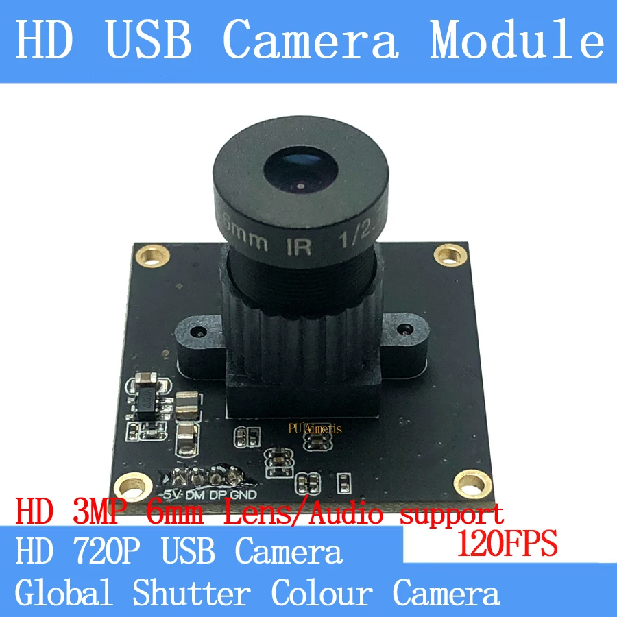 120FPS MJPEG USB модуль камеры цветной Центральный затвор высокоскоростной OTG UVC Linux USB 720P Мини cctv камера Аудио Поддержка/3MP 6 мм