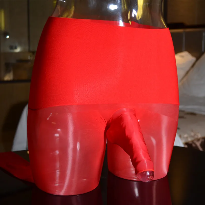 Sexy Men Gay Super Oil Shiny Glossy 360 Seamless Penile Sheath Stretch Pantyhose High Waist Slimming Male Sissy Erotic Stockings