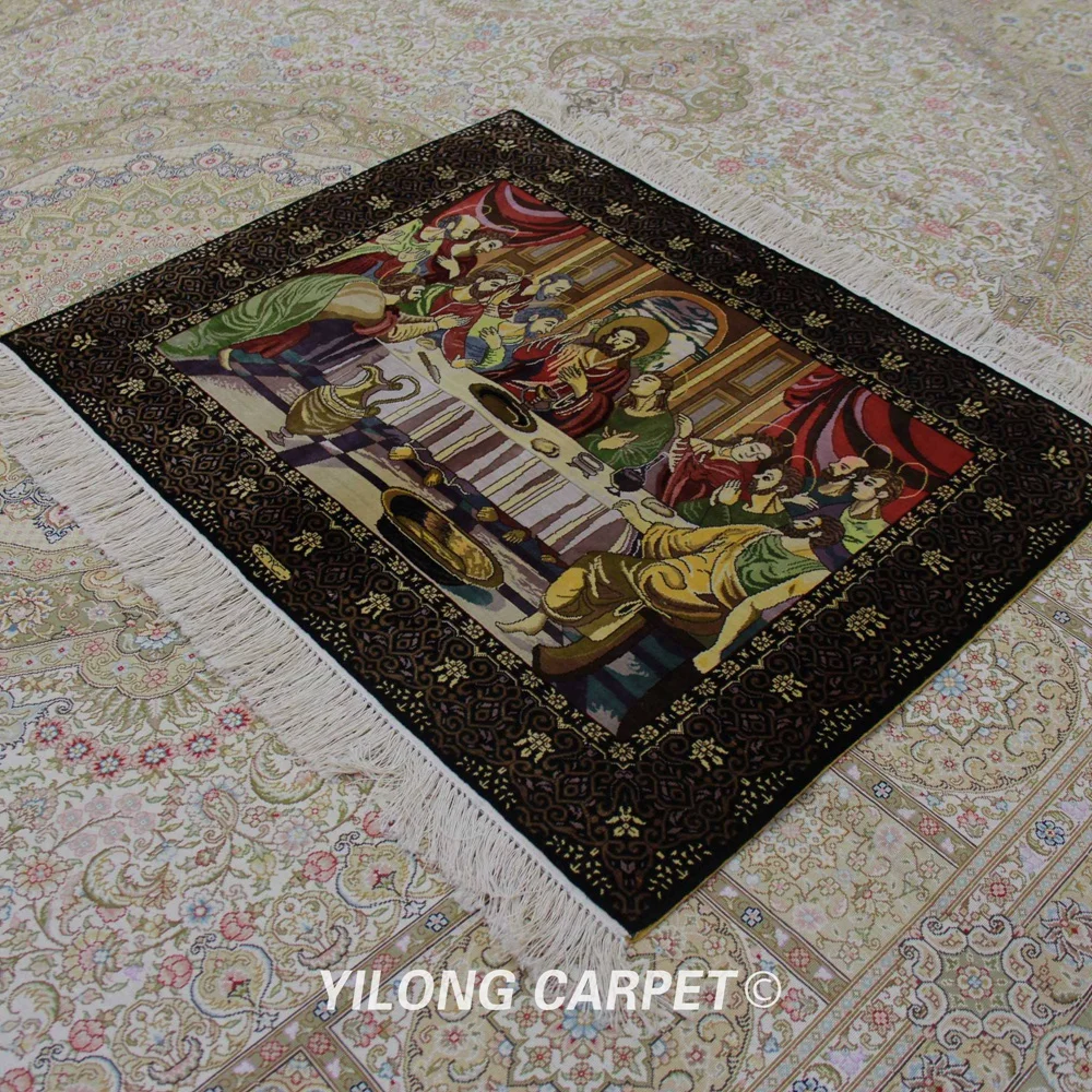 YILONG 2,5 'x3' ручной работы чистый Шелковый гобелен Последний Ужин Настенный Ковер (ZQG300A)