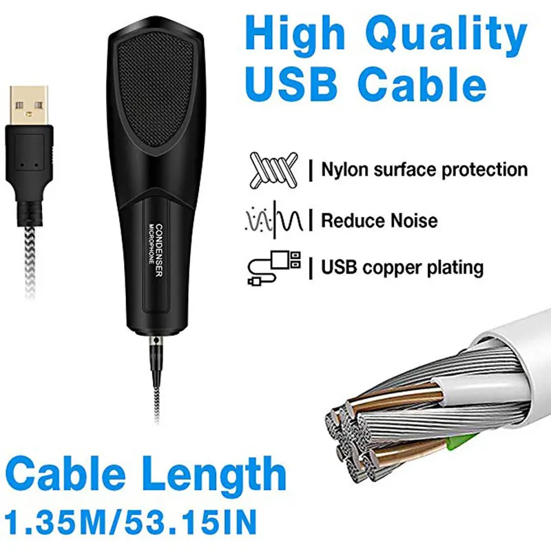 USB компьютерный микрофон Plug and Play для домашней студии, конденсаторный микрофон с штативом, подставка для игр на YouTube, подкастинг, караоке
