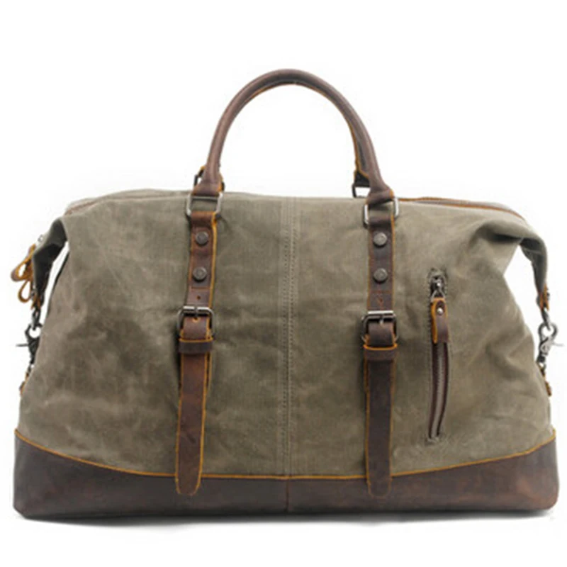 

NEW-Vintage Canvas Leather Men'S Travel Bag Carry-On Bag Men'S Large-Capacity Handbag Green