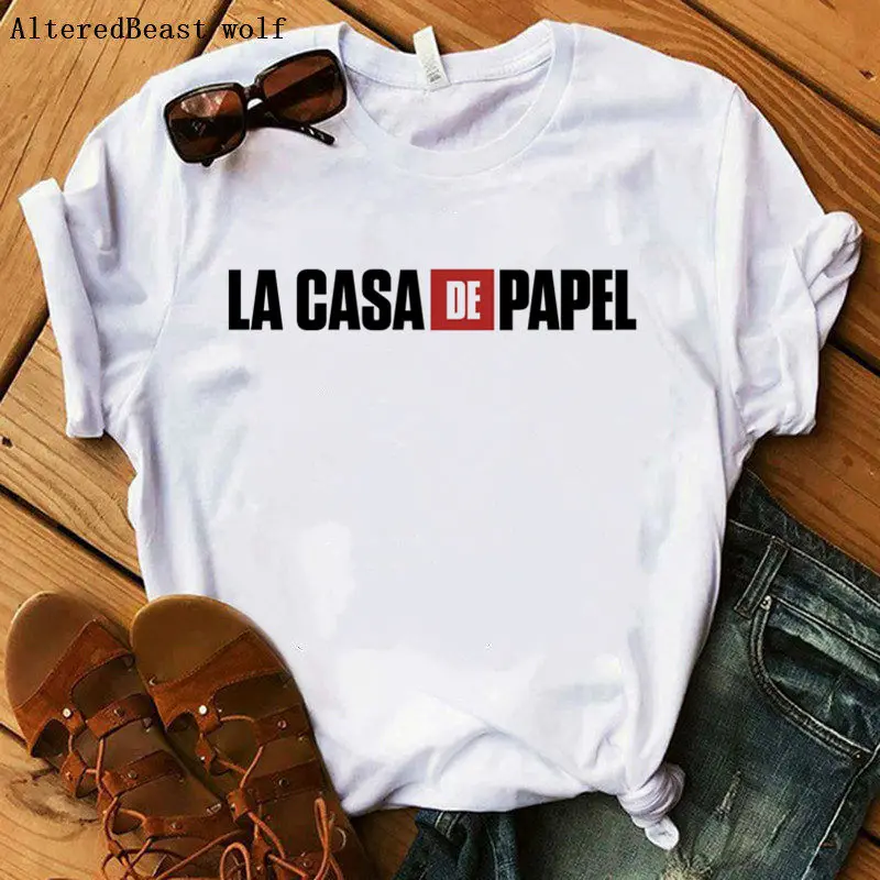 House Of Paper денег La Casa De Papel для женщин модная футболка размера плюс с принтом Круглая