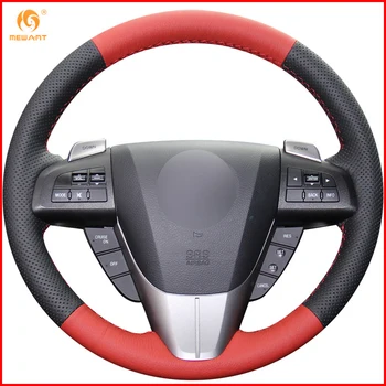 

MEWANT Black Red Genuine Leather Car Steering Wheel Cover for Mazda 3 Axela 2008-2013 Mazda CX-7 CX7 2010-2016 Mazda 5 2011-2013