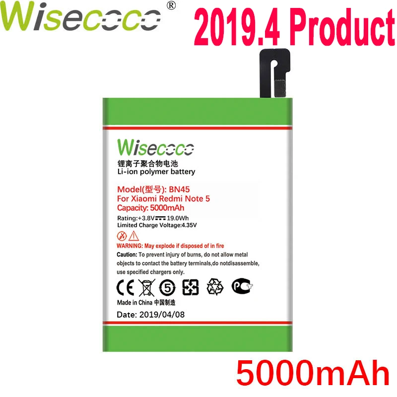 

WISECOCO 5000mAh BN45 Battery For Xiaomi Mi Note 2 For Redmi Note 5 Mobile Phone Latest Production Battery+Tracking Number