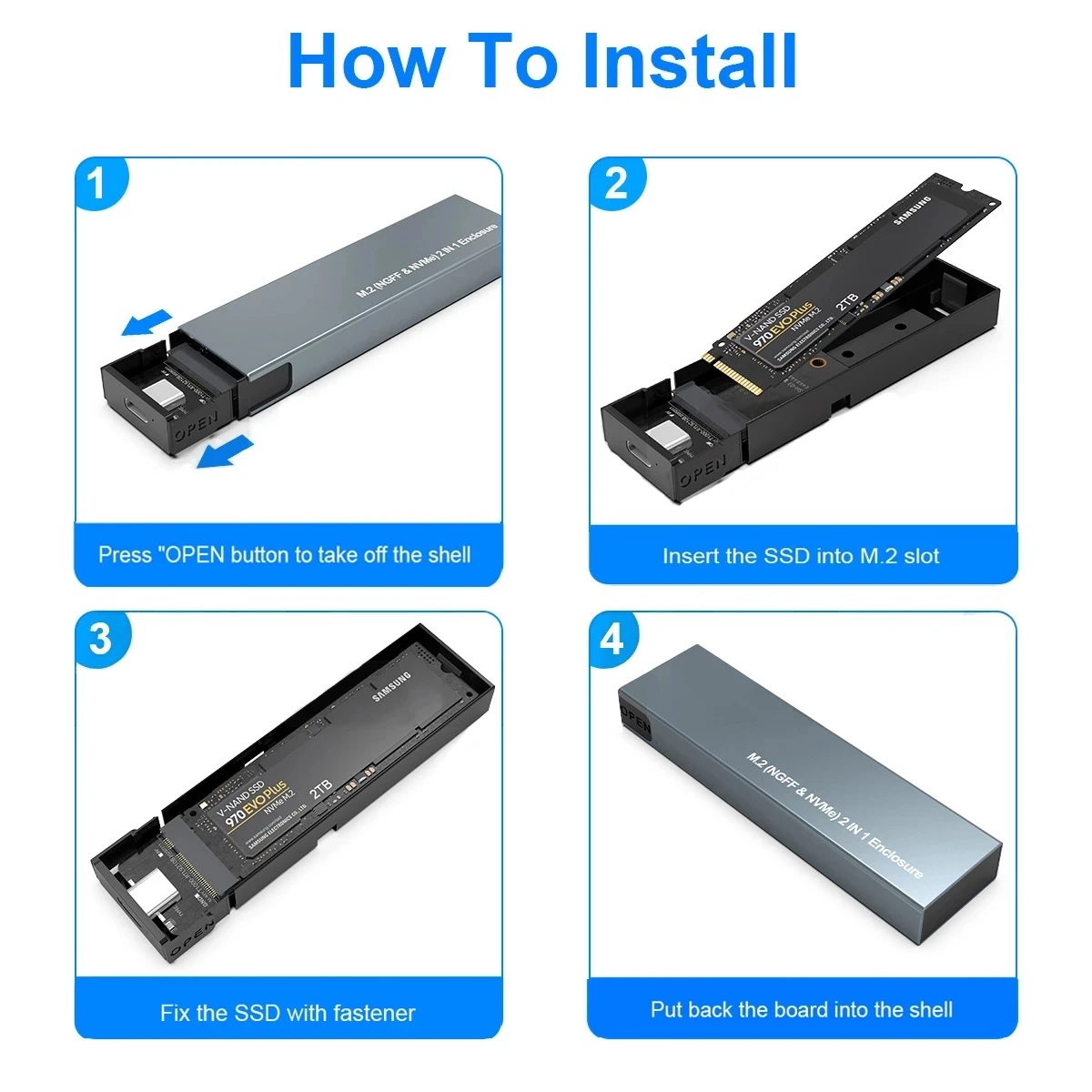 Dual Protocol M.2 NVMe SSD Case 10Gbps USB3.1 Gen2 NVMe Enclosure M2 SATA NGFF 5Gbps For 2230/2242/2260/2280 M.2