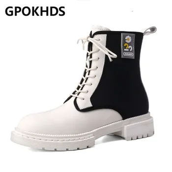 

GPOKHDS 2021 women ankle boots soft Cow leather winter short plush lace up round toe high heels equestrian boots party dress