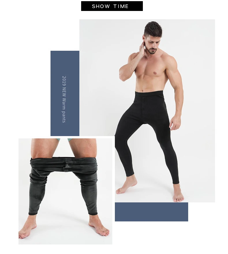 Gray Plus Velvet Thick Winter Warm Mens Leggings Tight Men's Long Johns Plus Size Tights Male Thermal Warm Pants Underwear 560