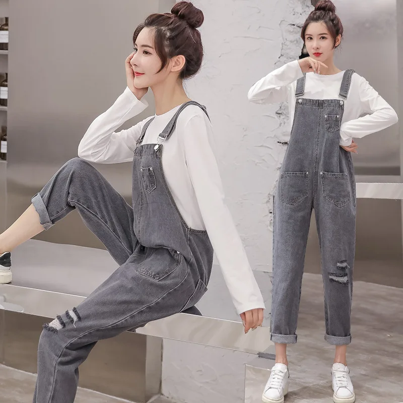 

Pregnant Women Suspender Pants Spring And Autumn Set Fashion Models 2019 Spring And Summer New Style Pregnant Mother Suspenders