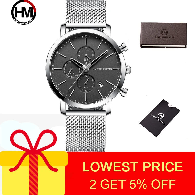 

Hannah Martin Men's Watch Luxury Sports Watches Mens Quartz Watches Male Casual Black Watch Men Waterproof Men's Wrist Watches