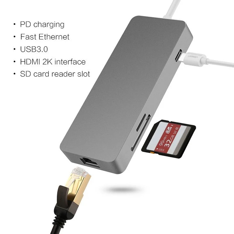 7 в 1 многопортовый Тип C USB 3,0 концентратор к HDMI 3,5 мм аудио для MacBook ноутбук ПК USB C адаптер концентратор HDMI Прямая