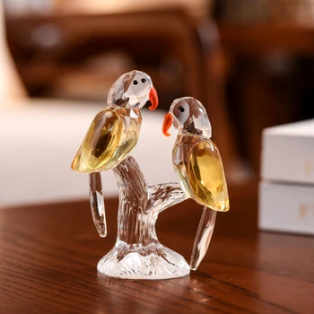 

1 Pair Lovely Parrots Crystal Birds Figurines Ornament Crystal Glass Animal Paperweight Craft Wedding Home Decor