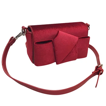 

QZUnique Women's Elegant Velvet Handbag Bowknot Crossbody Bag Solid Color Zipper Shoulder Bag