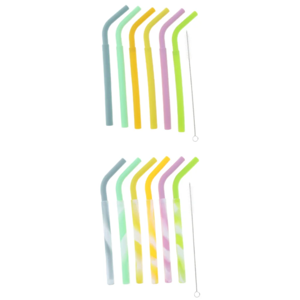 6x BPA Free Silicone Flexible Reusable Straight Bendy Drinking Straws + Cleaning Brush Set