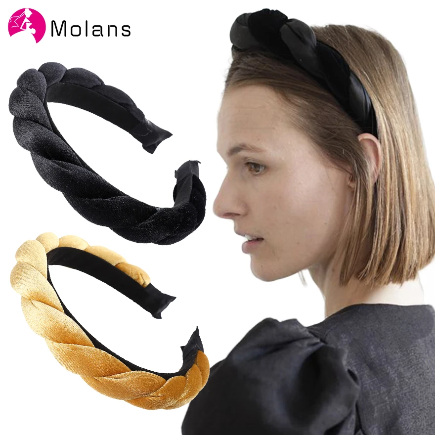Molans Solid Color Velvet Twist Headband for Women Elegant Hair Accessories Girls Spong Head Hoop Bezel Hairband Headdress
