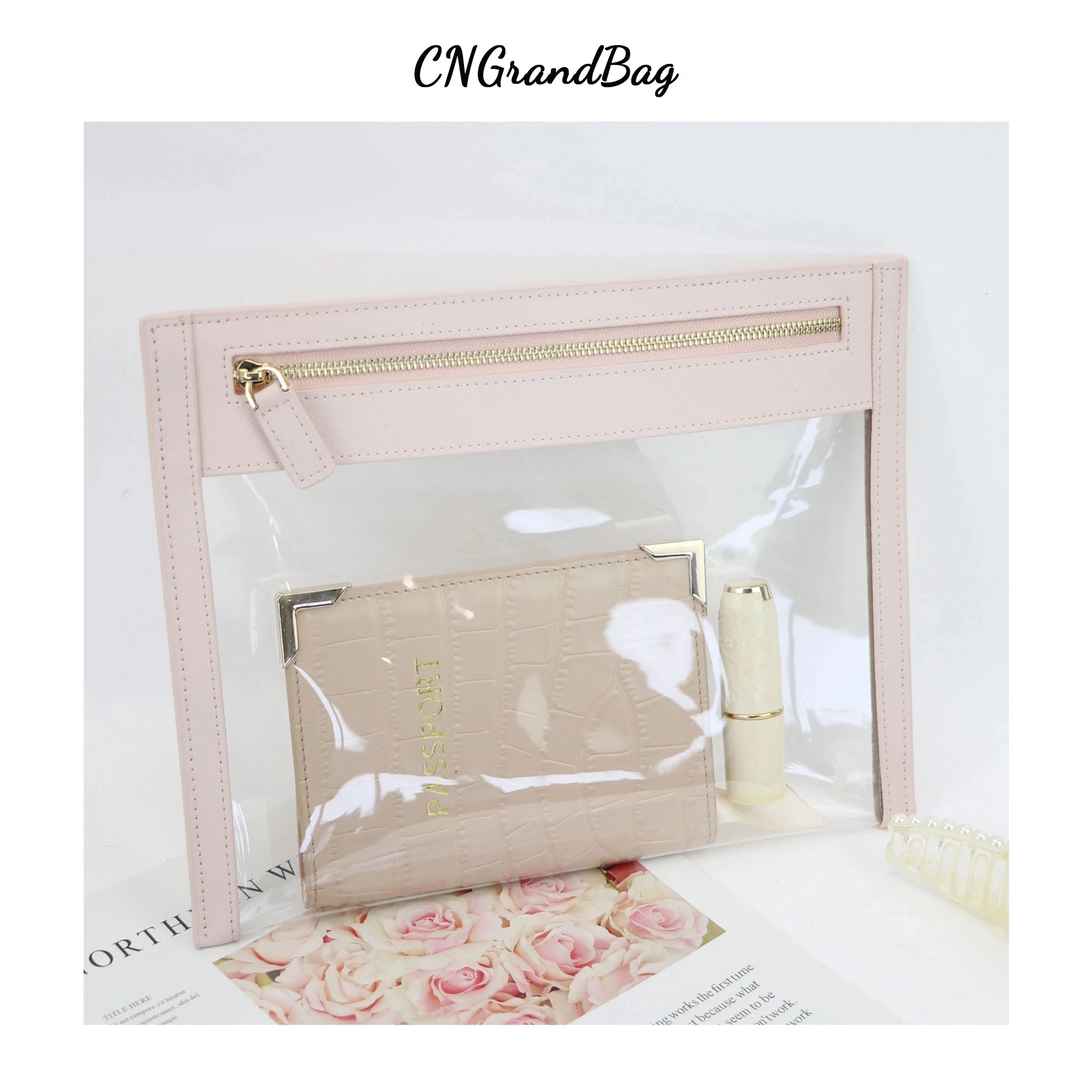 Cusstomized Letters Colorful Saffiano Leather Clear PVC Cosmetic Bag Ladies TPU Travel Organizer Wash Bag