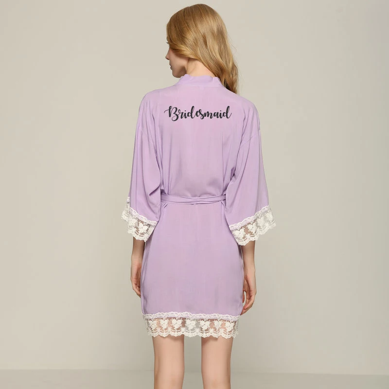 lavender bridesmaid Искусственный шелк хлопковое платье подружки невесты сексуальная одежда с кружевной отделкой Для женщин Свадебные вечерние халат одежда для сна, Ночная Сорочка Мать платье фрейлины - Цвет: lavender bridesmaid