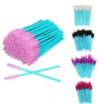 

50Pcs Disposable Nylon/Silicone Mascara Wands Blue Handle Mini Brushes Lashes Makeup Brushes Eyelash Extension Tools