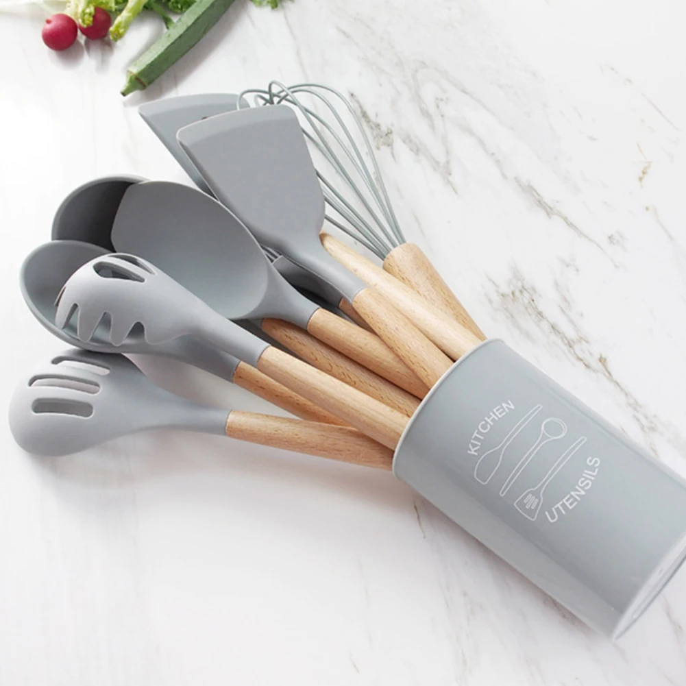 

10/11/13pcs Cooking Tools Set Premium Silicone Kitchen Cooking Utensils Set With Storage Box Turner Tongs Spatula Soup Spoon