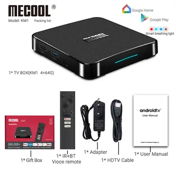 

MECOOL KM1 Android 9.0 TV Box 4GB RAM 64GB ROM Amlogic S905X3 2.4G/5G WiFi 4K BT4.2 Voice Control Google Certified TV box