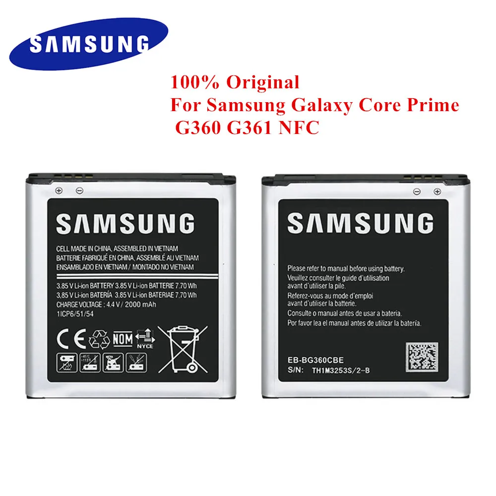 Оригинальный аккумулятор EB-BG360BBE для Samsung Galaxy Core Prime G360 G361 G360F G361F G360V G3606 G3608 G360H J2 2015