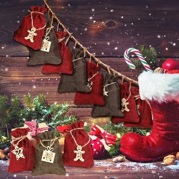 

Newly Christmas Countdown Calendar Bag for Filling DIY Advent Calendar Set with Drawstring Resusable for Christmas TE889